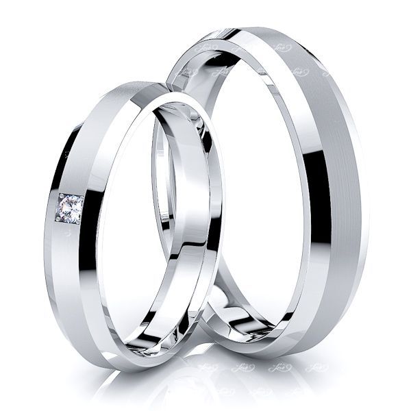 Beveled Edge His and Hers Diamond Wedding Ring Set