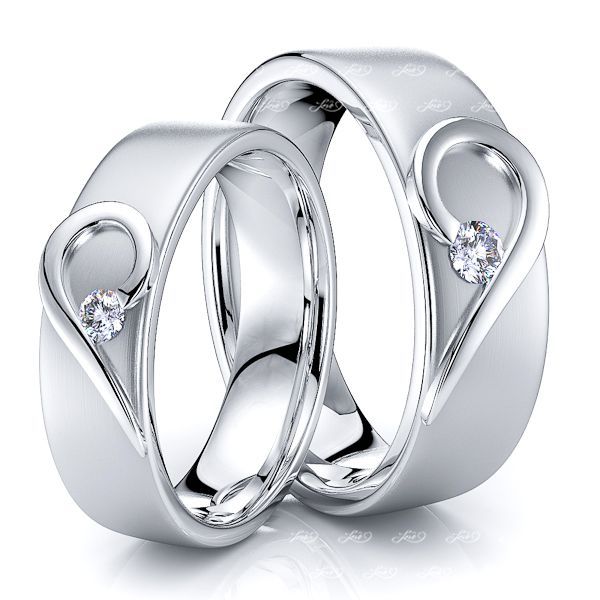 Matching Heart His and Hers Diamond Wedding Band Set