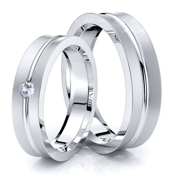 0.08 Carat 5mm Concave Matching His and Hers Diamond Wedding Band Set