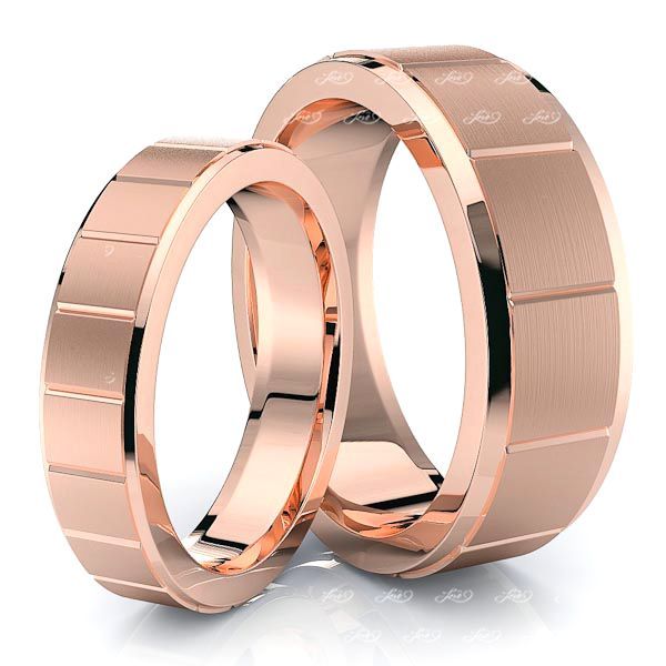 Squared Cut Matching 7mm His and 5mm Hers Wedding Ring Set