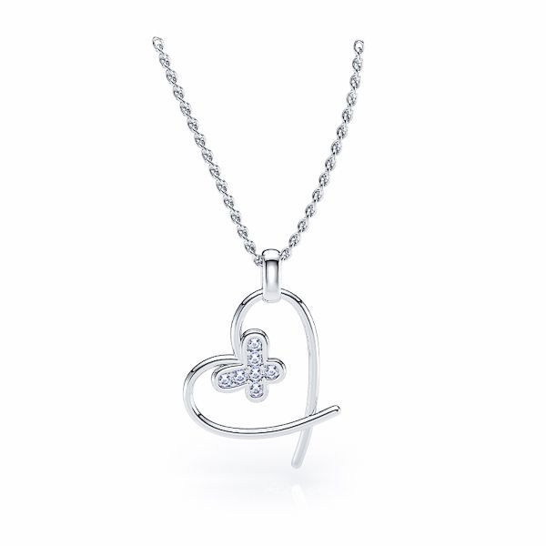 Dione Heart and Butterfly Diamond Pendant