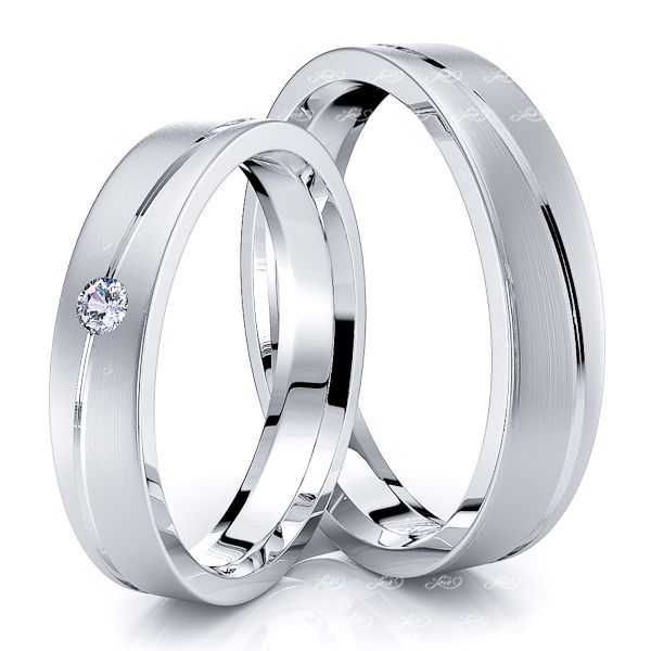 0.05 Carat Stylish Diagonal 4mm His and Hers Diamond Wedding Band Set