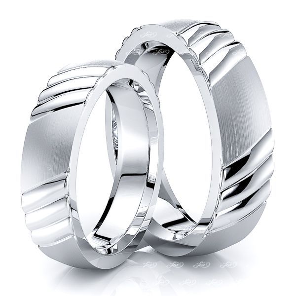 Fancy Diagonal Grooved Matching 5mm His and Hers Wedding Ring Set