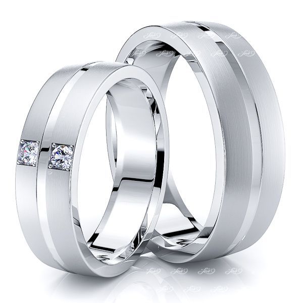 0.06 Carat Elegant Simple 6mm His and Hers Diamond Wedding Band Set