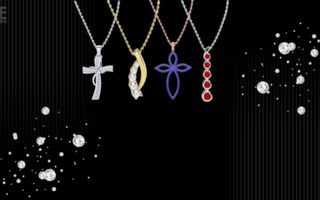 Different styles of diamond pendants Solitaires, clusters, hearts, and crosses