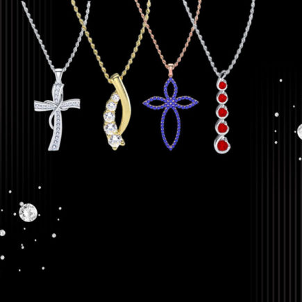 Different styles of diamond pendants Solitaires, clusters, hearts, and crosses