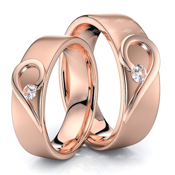 0.14 Carat 6mm Matching Heart His and Hers Diamond Wedding Band Set