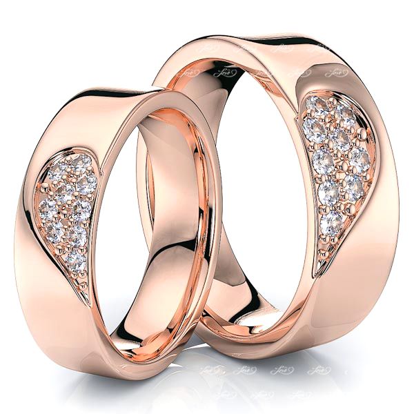 0.27 Carat 6mm Matching Heart His and Hers Diamond Wedding Ring Set
