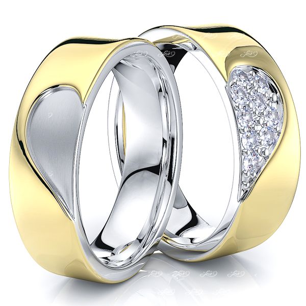 0.14 Ctw 6mm Matching Heart Design His and Hers Diamond Wedding Band Set