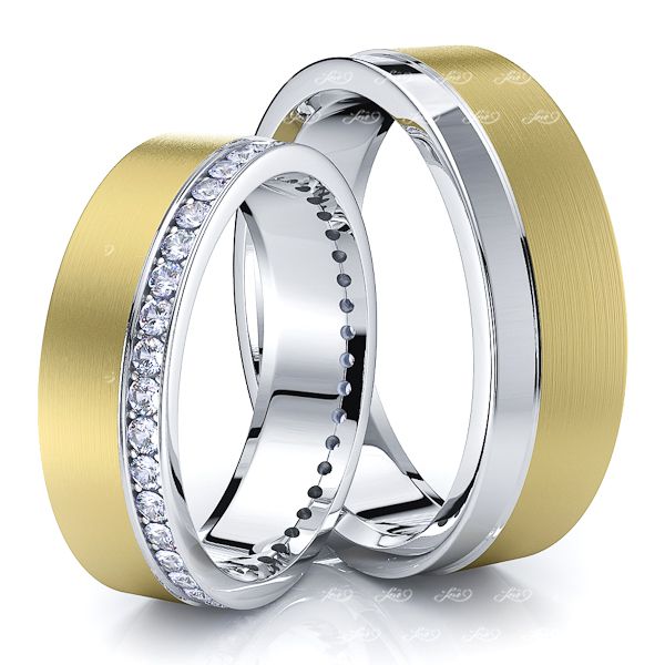 0.60 Carat 6mm Grooved Matching His and Hers Diamond Wedding Ring Set