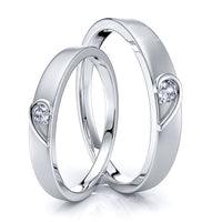 0.10 Carat 4mm Matching Heart His and Hers Diamond Wedding Band Set