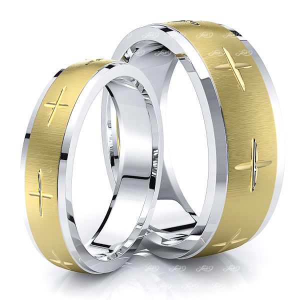 Exquisite Cross Matching 7mm His and 5mm Hers Wedding Band Set