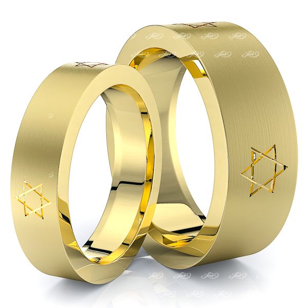 Jewish David's Star 7mm His and 5mm Hers Wedding Ring Set