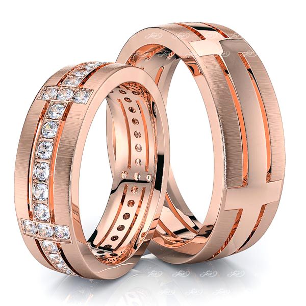 0.68 Carat Designer Cross 6mm His and Hers Diamond Wedding Ring Set