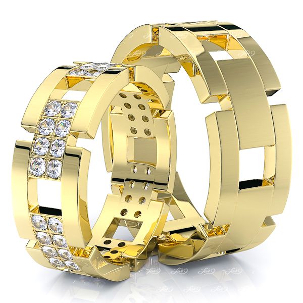 0.72 Carat Fancy 7mm His and Hers Diamond Wedding Band Set
