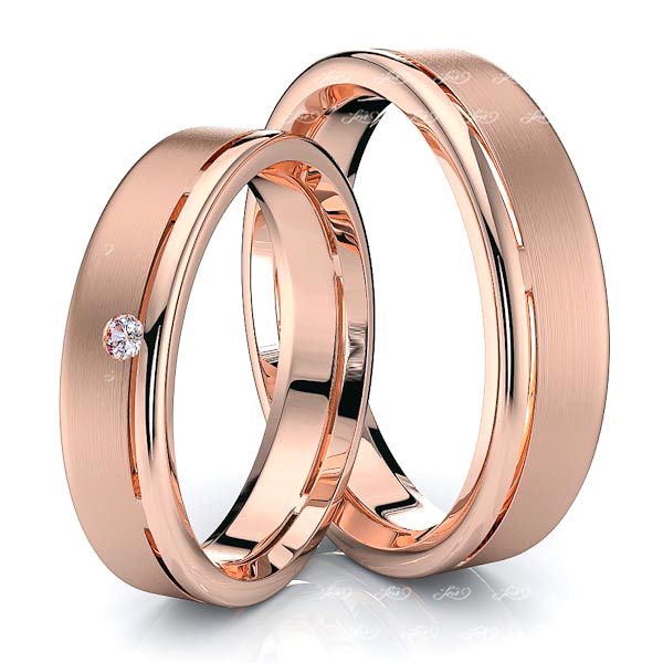 0.03 Carat Unique 5mm Matching His and Hers Diamond Wedding Ring Set