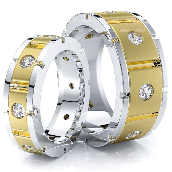0.90 Carat 8mm His and 6mm Hers Diamond Wedding Band Set