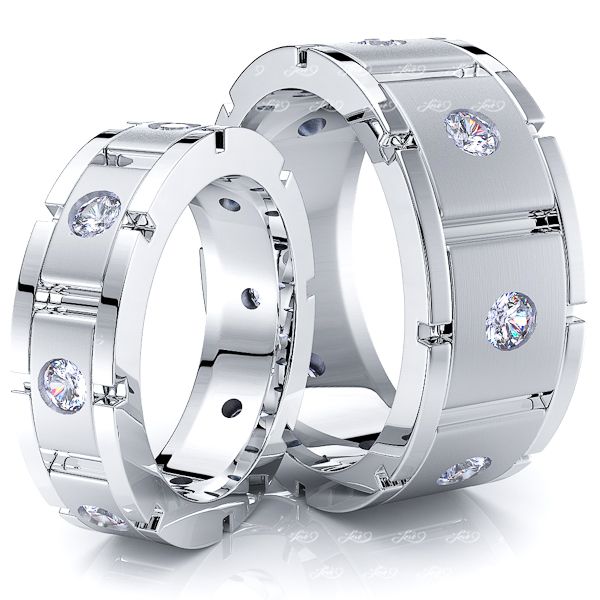 0.90 Carat 8mm His and 6mm Hers Diamond Wedding Band Set