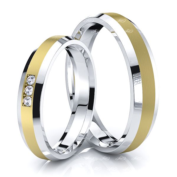 0.09 Carat 4mm Beveled Edge His and Hers Diamond Wedding Band Set