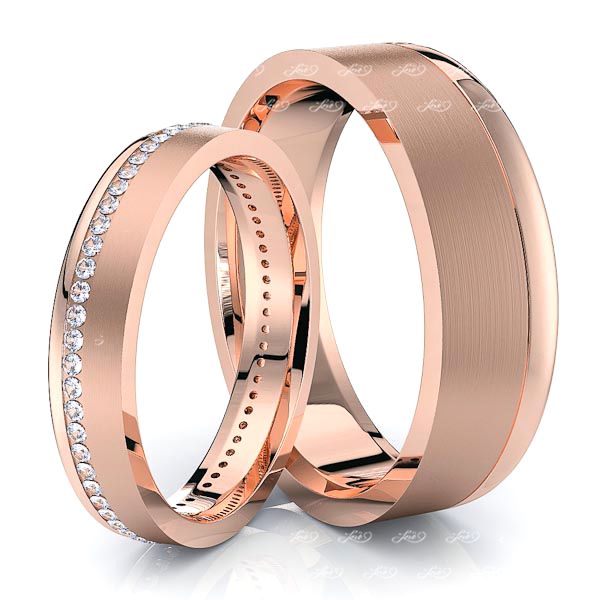0.50 Carat Elegant Carved 6mm His and 4mm Hers Diamond Wedding Ring Set