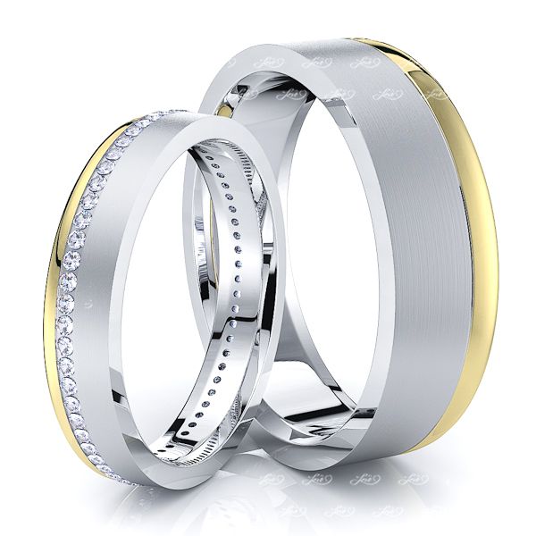 0.50 Carat Elegant Carved 6mm His and 4mm Hers Diamond Wedding Ring Set