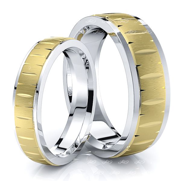 Fish Eye Cut Matching 7mm His and 5mm Hers Wedding Ring Set