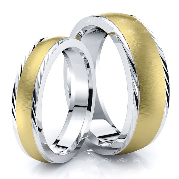 Diagonal Cut Edge Matching 7mm His and 5mm Hers Wedding Ring Set