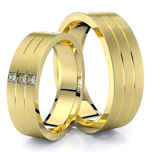 0.12 Carat Parallel Cut 6mm His and Hers Diamond Wedding Band Set