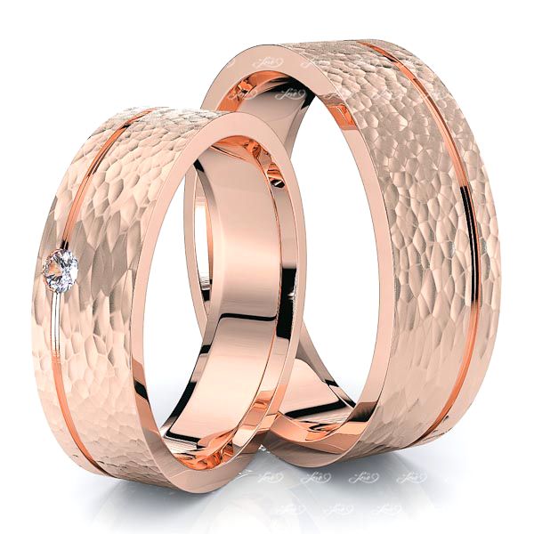 0.05 Carat 6mm Off Center His and Hers Diamond Wedding Ring Set