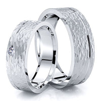 0.05 Carat 6mm Off Center His and Hers Diamond Wedding Ring Set