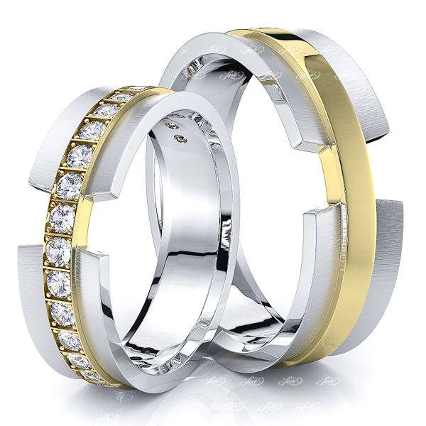 0.30 Carat 6mm Designer Concave His and Hers Diamond Wedding Band Set