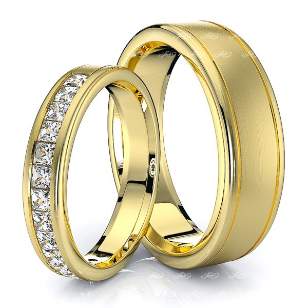 0.75 Carat Designer 6mm His and 4mm Hers Diamond Wedding Ring Set