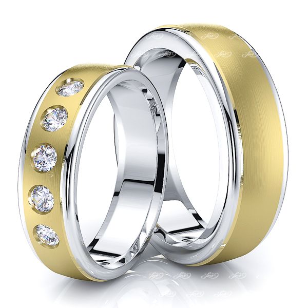 0.30 Carat Step Edge Dome 6mm His and Hers Diamond Wedding Ring Set