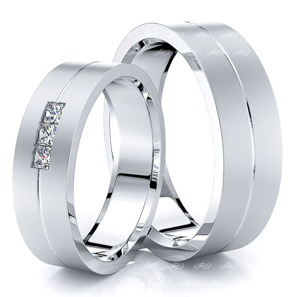 0.15 Carat Single Rail 6mm His and Hers Diamond Wedding Band Set