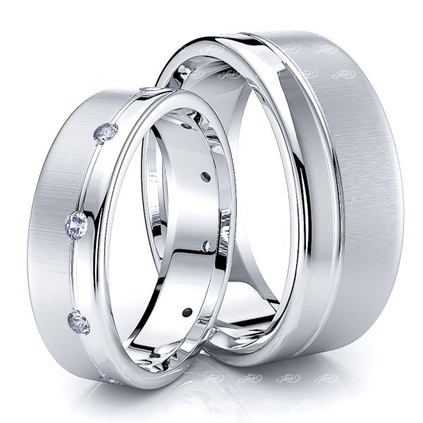 0.20 Carat Stylish 7mm His and 5mm Hers Diamond Wedding Ring Set