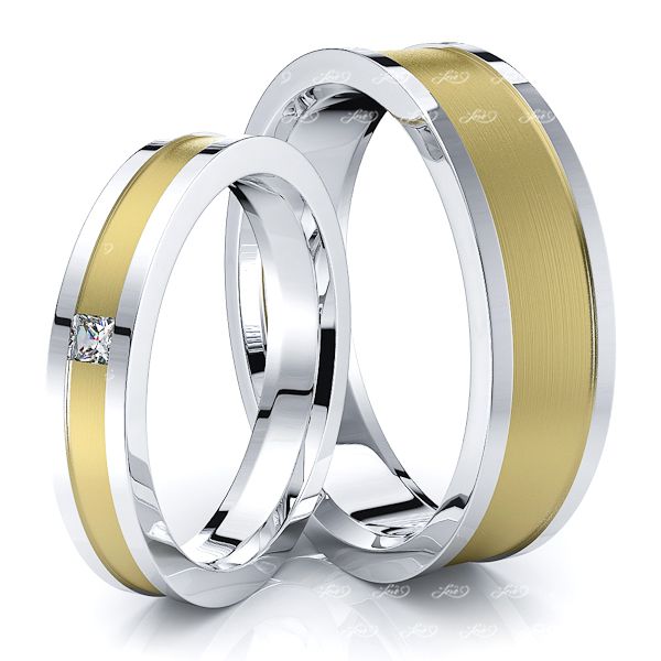0.05 Carat Raised Edge 6mm His and 4mm Hers Diamond Wedding Band Set