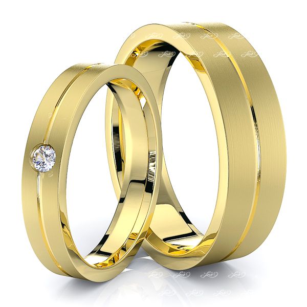 0.05 Carat Basic Designer 6mm His and 4mm Hers Diamond Wedding Ring Set