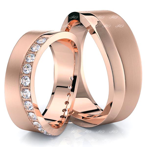 0.40 Carat Wavy Shaped Edge 7mm His and Hers Diamond Wedding Band Set