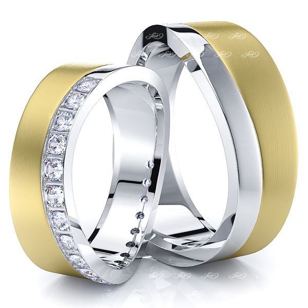 0.40 Carat Wavy Shaped Edge 7mm His and Hers Diamond Wedding Band Set
