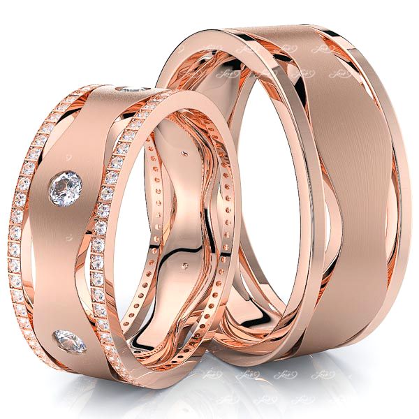 1.10 Carat Designer Wavy Look 7mm His and Hers Diamond Wedding Ring Set