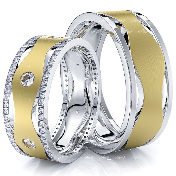 1.10 Carat Designer Wavy Look 7mm His and Hers Diamond Wedding Ring Set