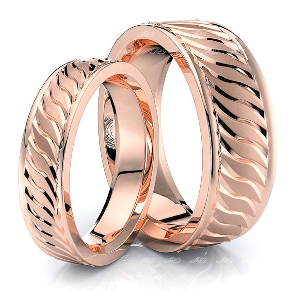 Sleek Fancy Matching 7mm His and 5mm Hers Wedding Band Set