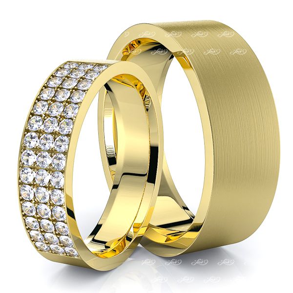 0.63 Carat Exquisite Flat 7mm His and 5mm Hers Diamond Wedding Ring Set