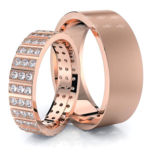 1.17 Carat Fancy Designer 7mm His and 5mm Hers Diamond Wedding Ring Set