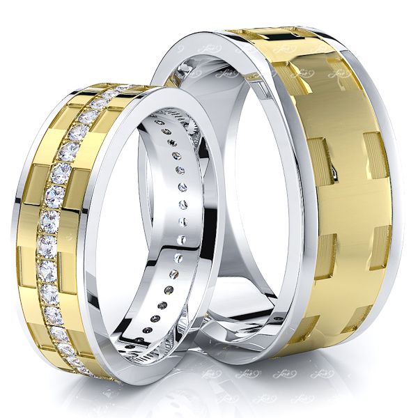0.60 Carat Fancy Unique 7mm His and 5mm Hers Diamond Wedding Band Set
