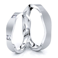 0.24 Carat Unique Wave Design 4mm His and Hers Diamond Wedding Band Set