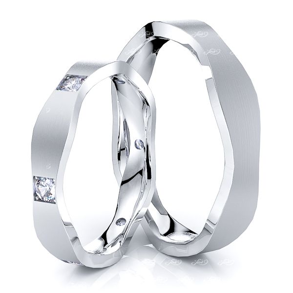 0.24 Carat Unique Wave Design 4mm His and Hers Diamond Wedding Band Set