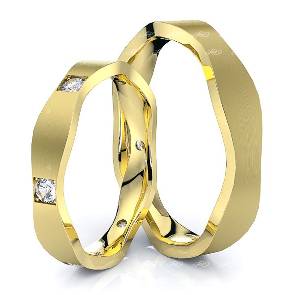 0.24 Carat Unique Wave Design 4mm His and Hers Diamond Wedding Band Set