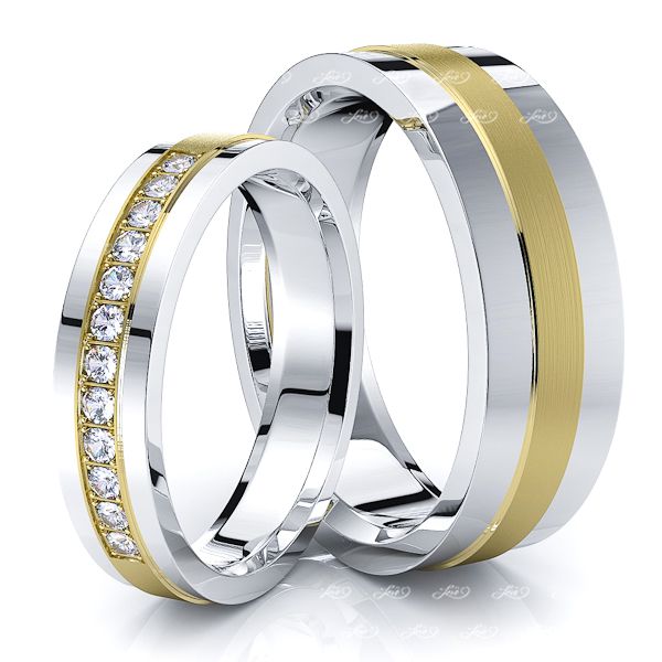 0.18 Carat Raised Center 6mm His and 4mm Hers Diamond Wedding Ring Set