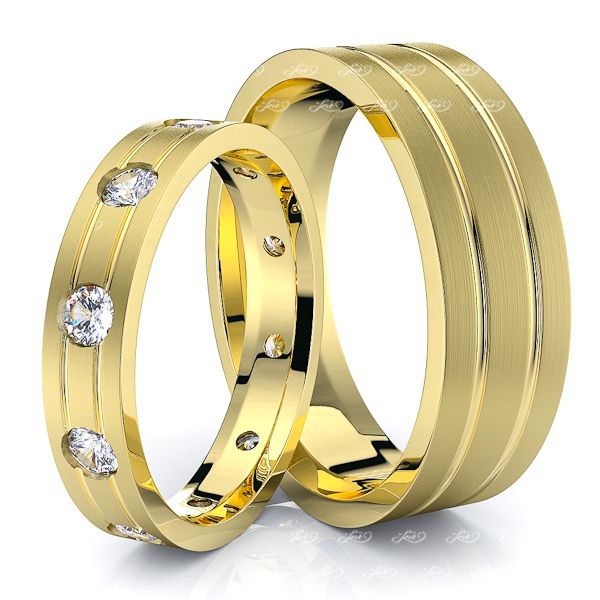 0.50 Carat Flat Modern 6mm His and 4mm Hers Diamond Wedding Ring Set